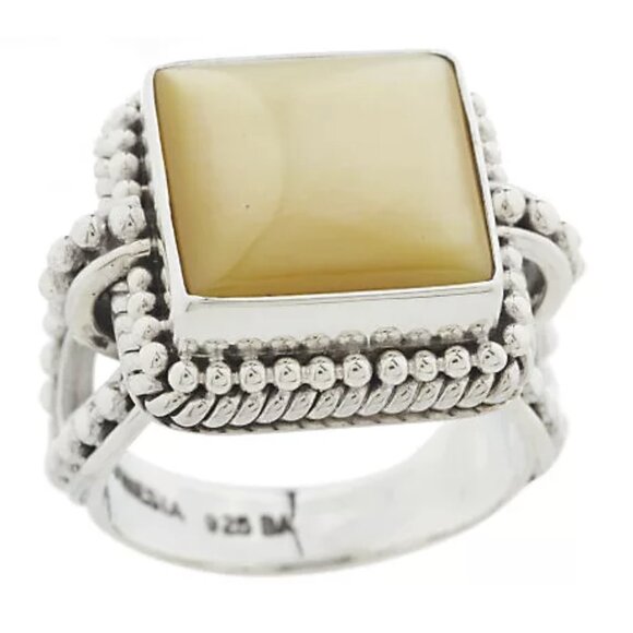 Artisan Crafted Sterling Silver Golden Mother-of-Pearl Doublet Ring Size 9 - Picture 1 of 16